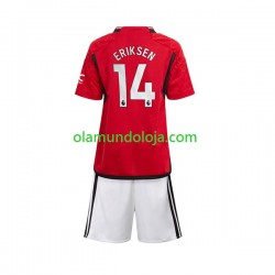 Camisola Manchester United Eriksen 14 Criança Equipamento Primeiro 2023-2024 Manga Curta
